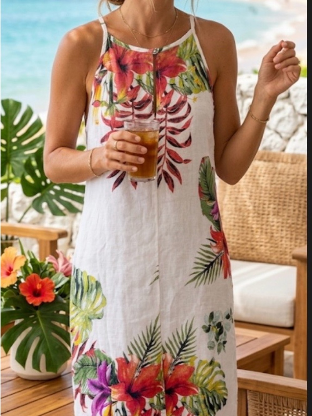 Lungo L'Arno tropical linen sundress made in Italy. NWT Size S Made in Italy